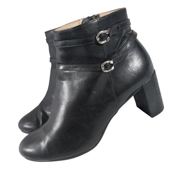 ABELLA! BLACK GENUINE LEATHER ULTRA COMFORT CHUNKY HEELED ZIP BOOTS! SZ 9M - Picture 1 of 10
